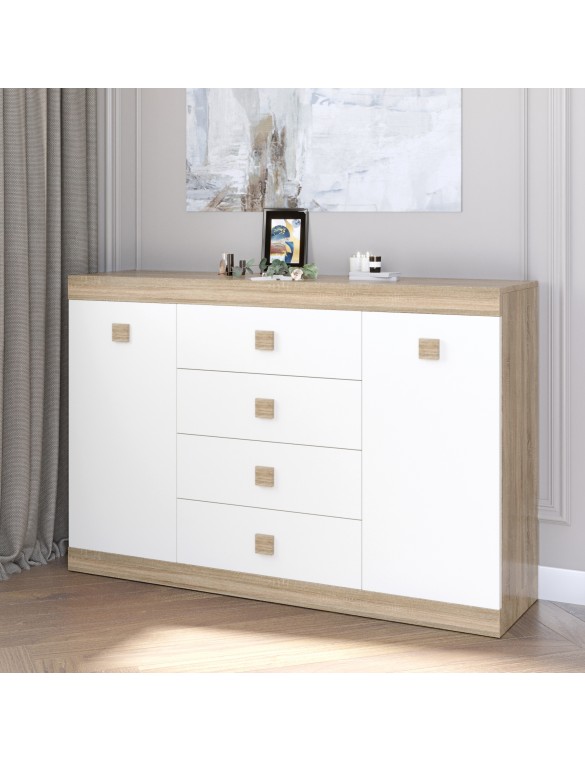 Великий комод Еверест на 4 ящики Соната-8 140х38х94 дуб сонома + білий (DTM-2013)