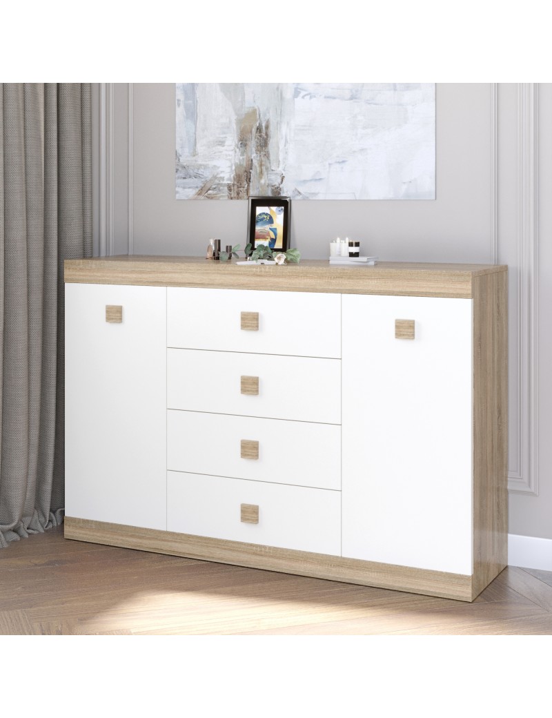 Великий комод Еверест на 4 ящики Соната-8 140х38х94 дуб сонома + білий (DTM-2013)