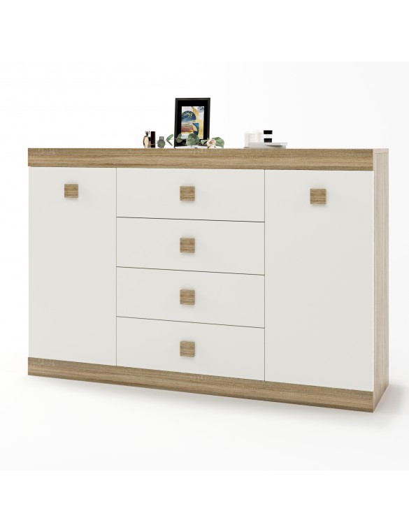 Великий комод Еверест на 4 ящики Соната-8 140х38х94 дуб сонома + білий (DTM-2013)