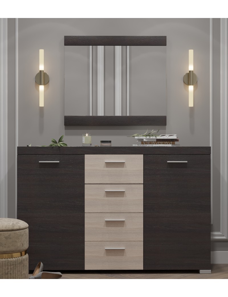 Великий комод Еверест К-7 Британія (ролики) + Дзеркало Британія венге + дуб молочний (DTM-2651)