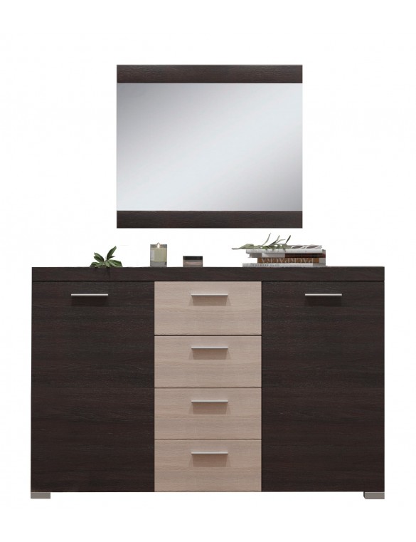 Великий комод Еверест К-7 Британія (ролики) + Дзеркало Британія венге + дуб молочний (DTM-2651)