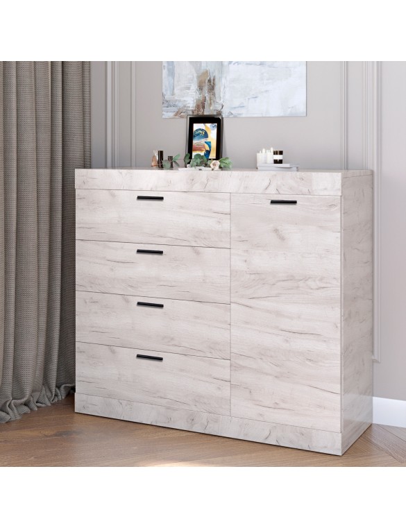Комод с дверцятами і 4-ма ящиками Еверест Соната-5 105х38х94 дуб крафт білий (DTM-2701)