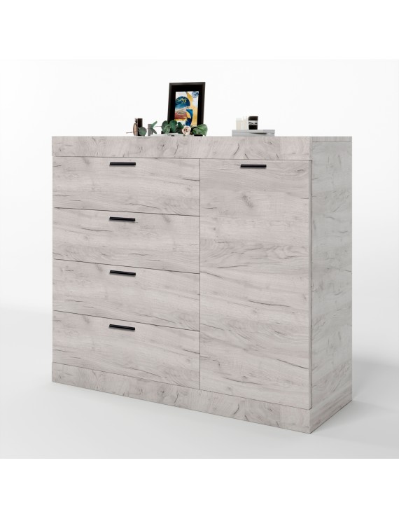 Комод с дверцятами і 4-ма ящиками Еверест Соната-5 105х38х94 дуб крафт білий (DTM-2701)