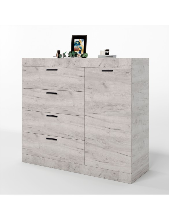 Комод с дверцятами і 4-ма ящиками Еверест Соната-5 105х38х94 дуб крафт білий (DTM-2701)