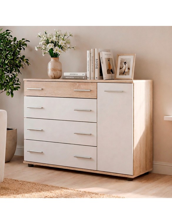 Комод для спальні Еверест з 4-ма ящиками К-3 (телескопи) 100х38х73 Дуб сонома/Білий (DTM-073851)