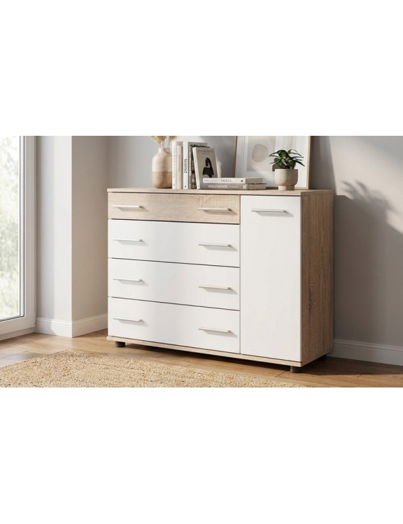 Комод для спальні Еверест з 4-ма ящиками К-3 (телескопи) 100х38х73 Дуб сонома/Білий (DTM-073851)