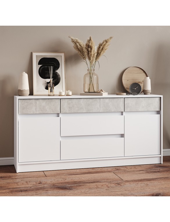Великий комод із дверима та шухлядами Еверест Стайл-1600 160,2х39х75,4 см Німфея Альба (білий)/Бетон (DTM-071158)