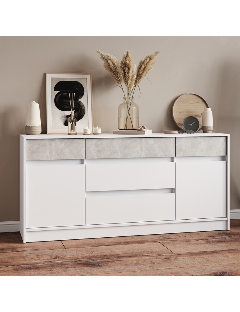 Великий комод із дверима та шухлядами Еверест Стайл-1600 160,2х39х75,4 см Німфея Альба (білий)/Бетон (DTM-071158)