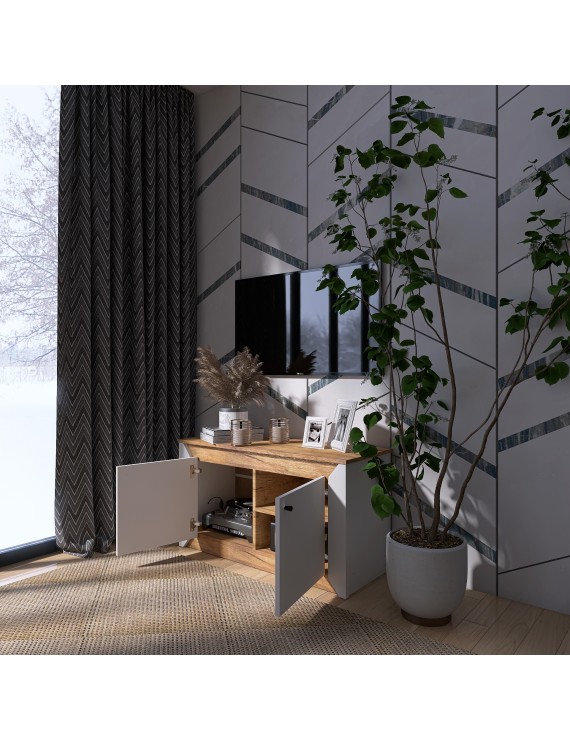 Тумба 2-х дверна закрита Еверест Нордік-980 98х38х53 см Білий + Дуб крафт золотий (DTM-5525)