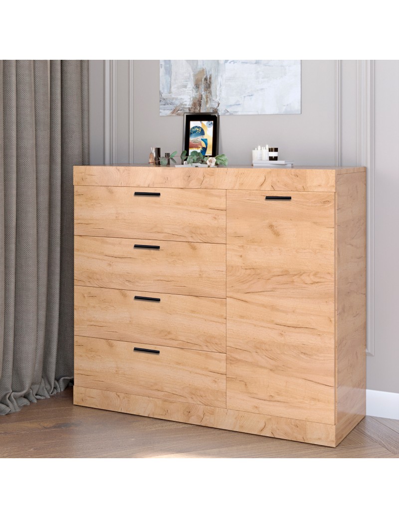 Комод с дверцятами і 4-ма ящиками Еверест Соната-5 105х38х94 дуб крафт золотий (DTM-2702)