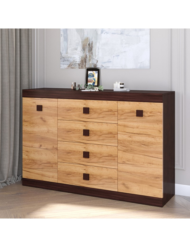 Великий комод Еверест на 4 ящики Соната-8 140х38х94 венге темний + дуб крафт золотий (DTM-2014)
