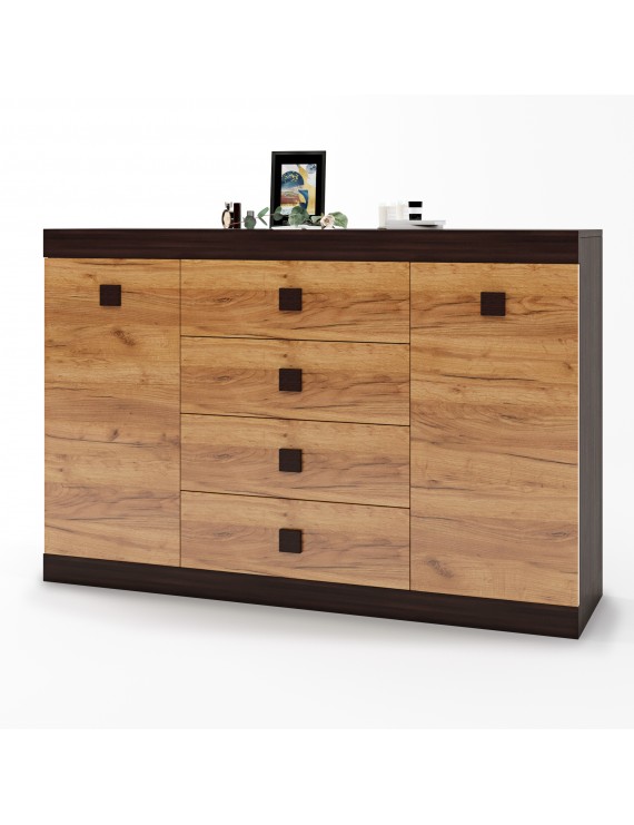 Великий комод Еверест на 4 ящики Соната-8 140х38х94 венге темний + дуб крафт золотий (DTM-2014)