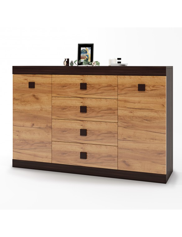 Великий комод Еверест на 4 ящики Соната-8 140х38х94 венге темний + дуб крафт золотий (DTM-2014)