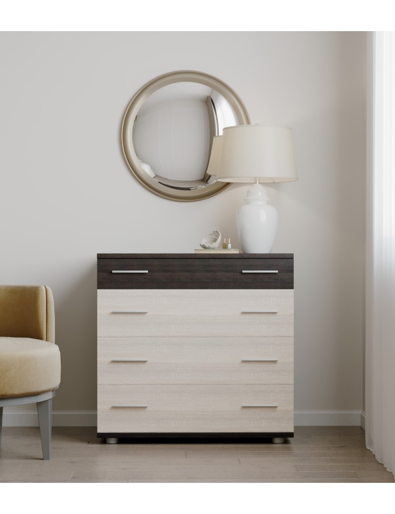 Маленький комод Еверест на 4 ящики К-1 80х45х73 венге темний + дуб молочний (телескопи) (DTM-2443)