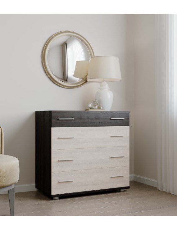 Маленький комод Еверест на 4 ящики К-1 80х45х73 венге темний + дуб молочний (телескопи) (DTM-2443)