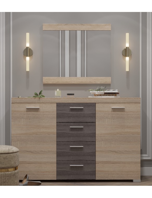 Великий комод Еверест К-7 Британія (ролики) + Дзеркало Британія сонома + трюфель (DTM-2652)