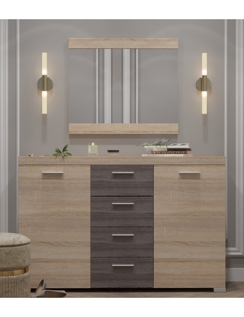 Великий комод Еверест К-7 Британія (ролики) + Дзеркало Британія сонома + трюфель (DTM-2652)