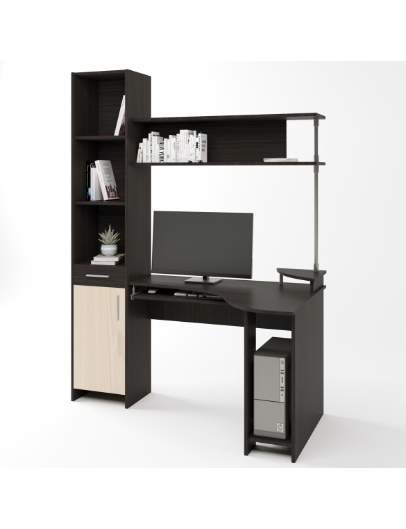 Кутовий стіл з пеналом Еверест Профі тумба Ліва венге + дуб молочний (DTM-2179)