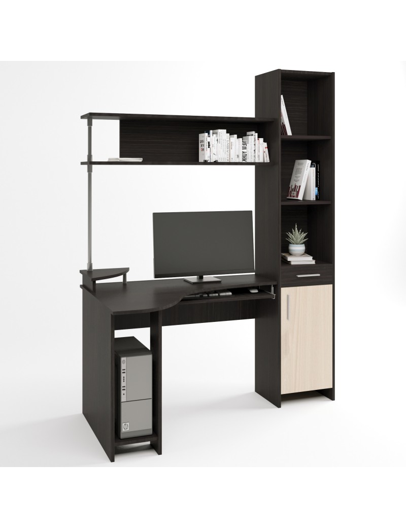 Кутовий стіл з пеналом Еверест Профі тумба Права венге + дуб молочний (DTM-2180)