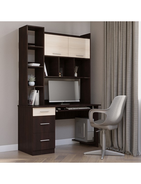 Комп'ютерний стіл з полицями Еверест Школяр-6 венге + дуб молочний (DTM-2149)