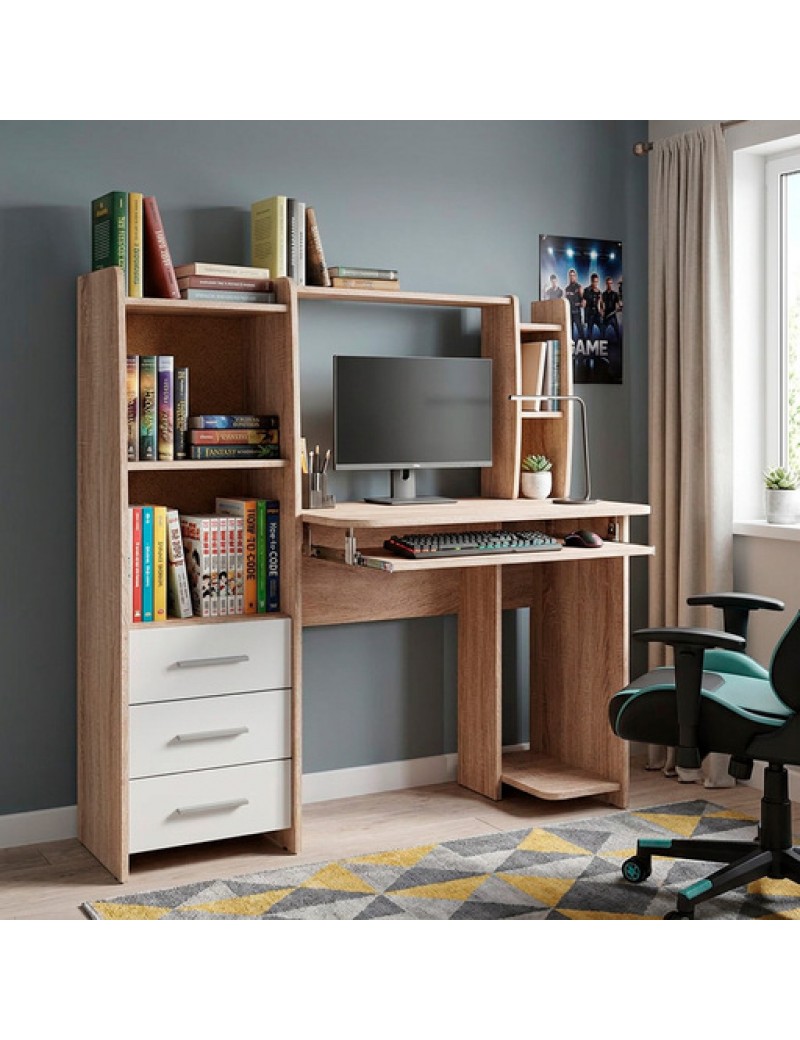 Стіл комп'ютерний з надставкою Еверест Ліра Дуб сонома/Білий (DTM-073858)