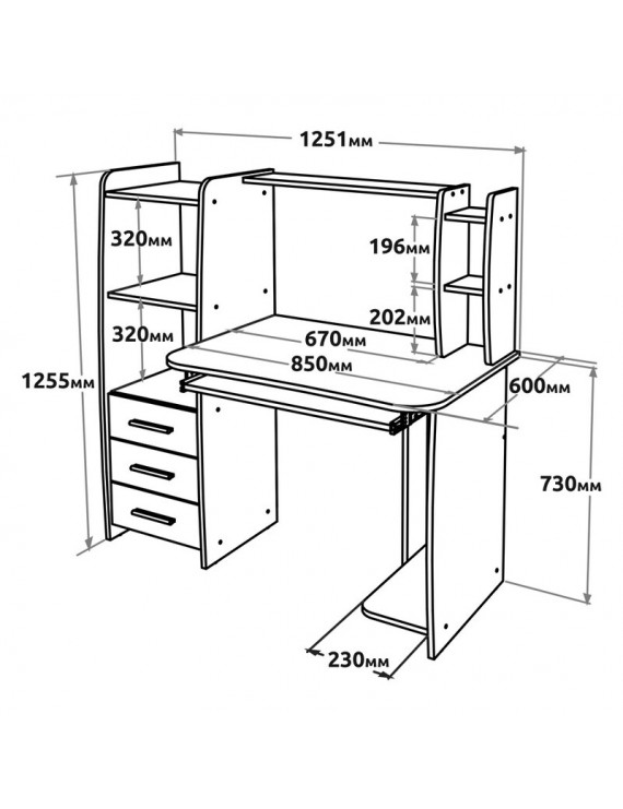 Стіл комп'ютерний з надставкою Еверест Ліра Дуб сонома/Білий (DTM-073858)