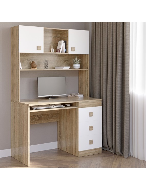Письмовий стіл з надбудовою Еверест Соната дуб сонома + білий (DTM-2626)
