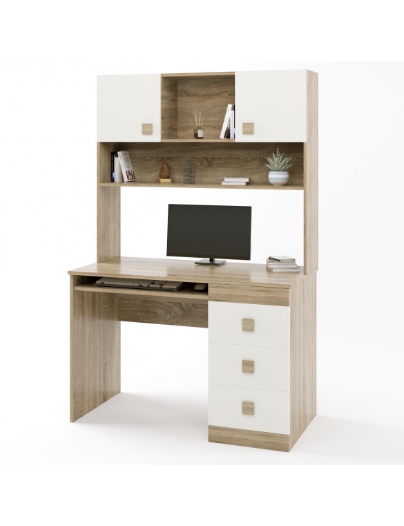 Письмовий стіл з надбудовою Еверест Соната дуб сонома + білий (DTM-2626)