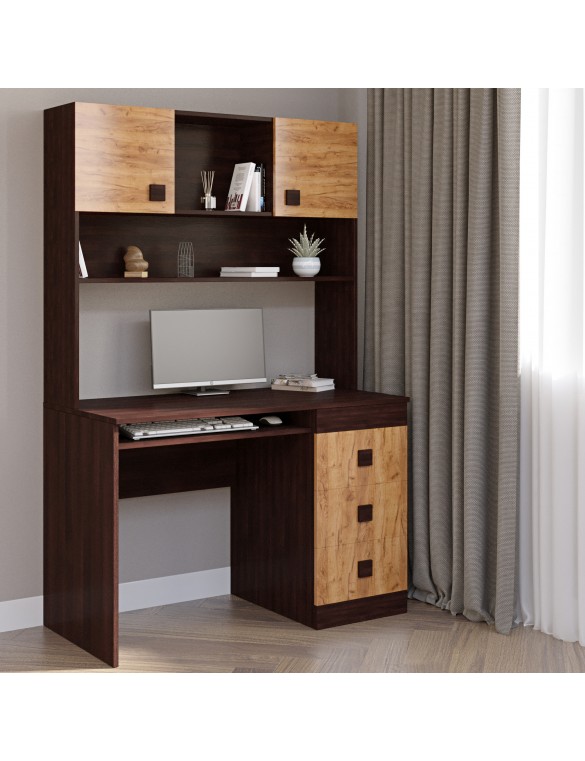 Письмовий стіл з надбудовою Еверест Соната венге темний + дуб крафт золотий (DTM-2627)