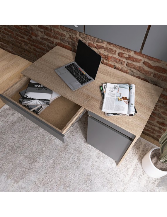 Письмовий стіл із 2 шухлядами та закритою секцією Еверест Сіті-1100 110,1х50,1х76,6 см Дуб сонома/Графіт (DTM-071103)