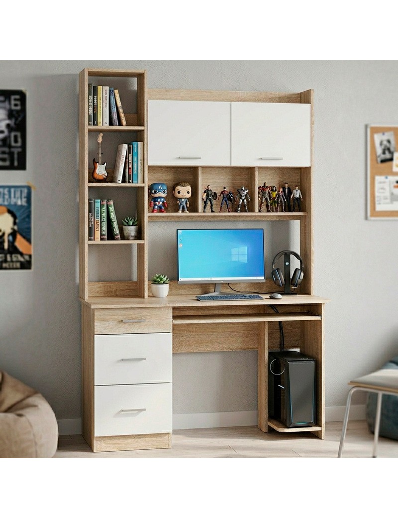 Комп'ютерний стіл з полицями Еверест Школяр-6 Дуб сонома/Білий (DTM-073873)