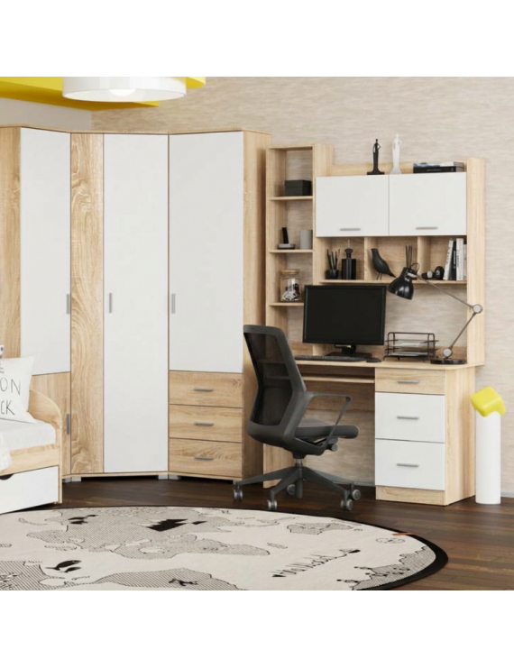 Комп'ютерний стіл з полицями Еверест Школяр-6 Дуб сонома/Білий (DTM-073873)