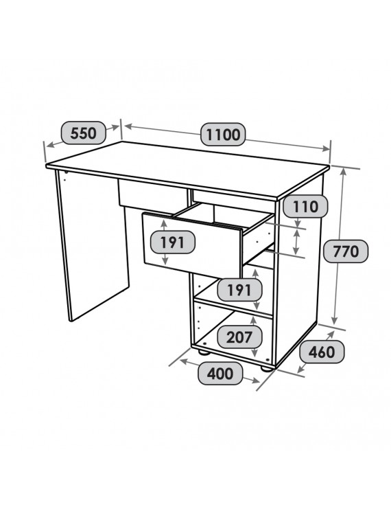 Комп'ютерний стіл Еверест СЛ-1 Лайт 110х55х77 см Дуб Крафт білий (DTM-071081)
