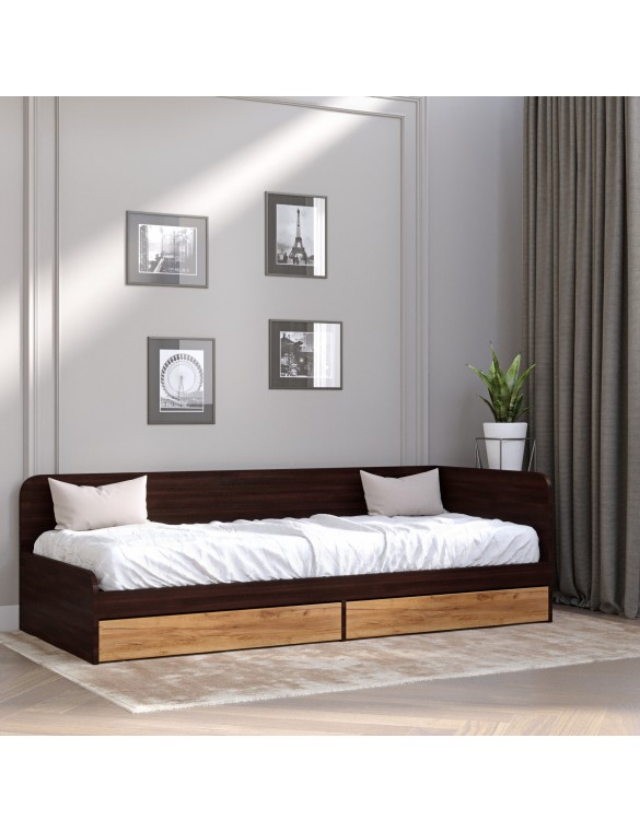 Односпальне ліжко з ящиками Еверест Соната-800 80х190 см венге темний/дуб крафт золотий (DTM-2107)