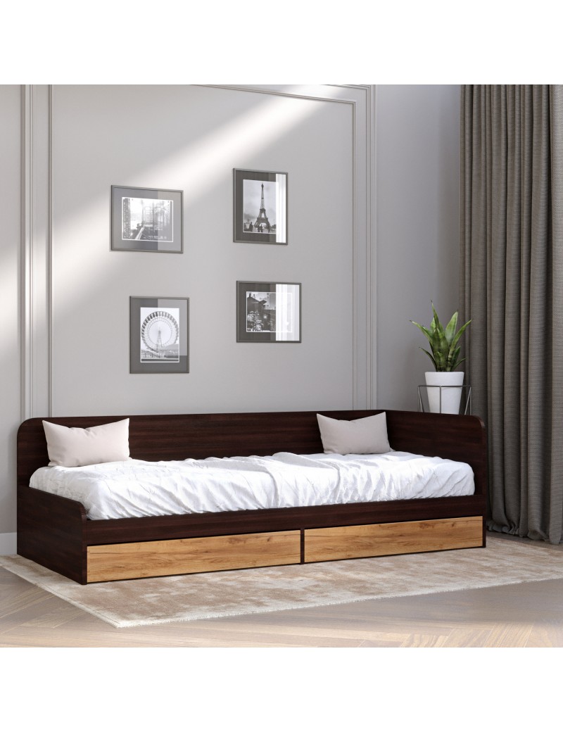 Односпальне ліжко з ящиками Еверест Соната-800 80х190 см венге темний/дуб крафт золотий (DTM-2107)