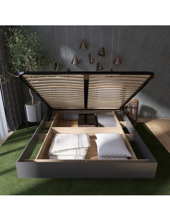 Ліжко двоспальне з підйомним механізмом Еверест Сіті-1600 200,5х168,8х82,6 см Дуб сонома/Графіт (DTM-071086)