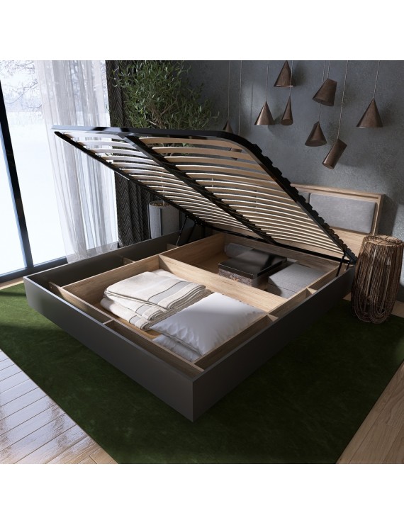 Ліжко двоспальне з підйомним механізмом Еверест Сіті-1600 200,5х168,8х82,6 см Дуб сонома/Графіт (DTM-071086)