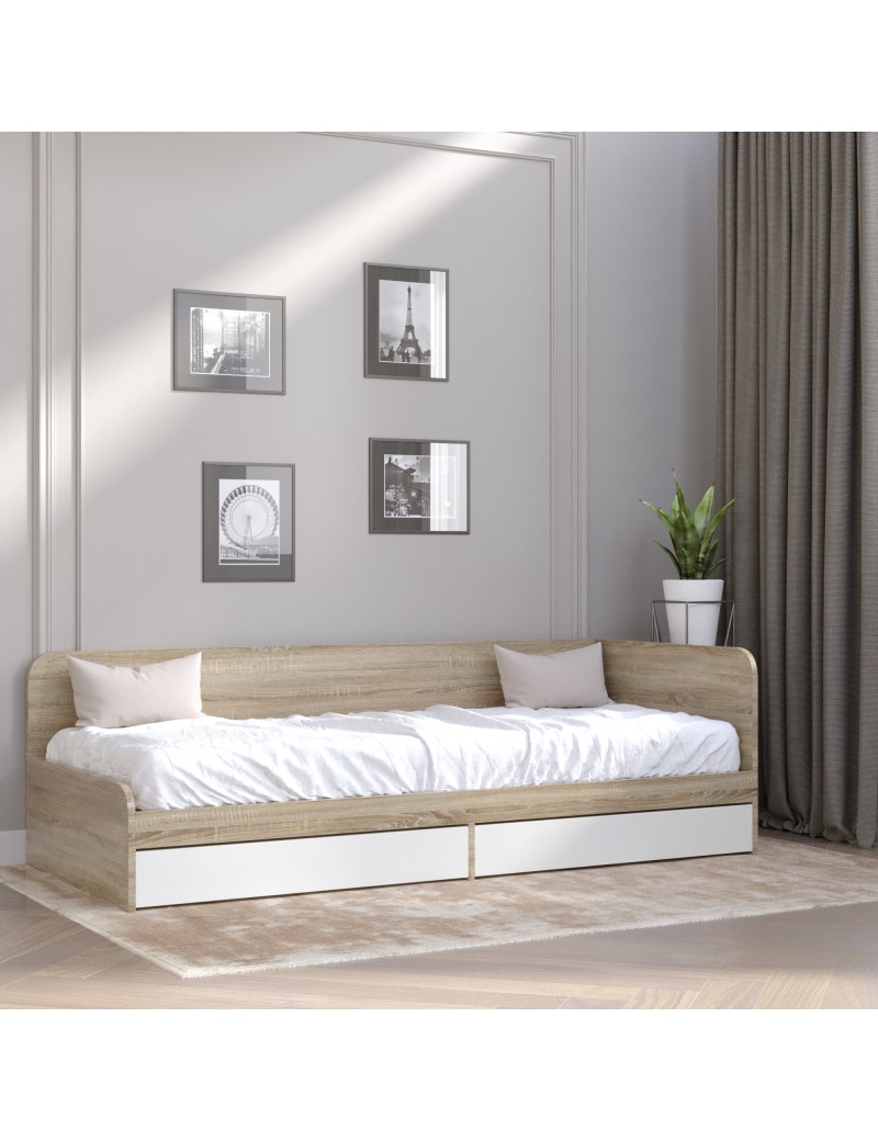 Односпальне ліжко з ящиками Еверест Соната-800 80х190 см дуб сонома/білий (DTM-2109)