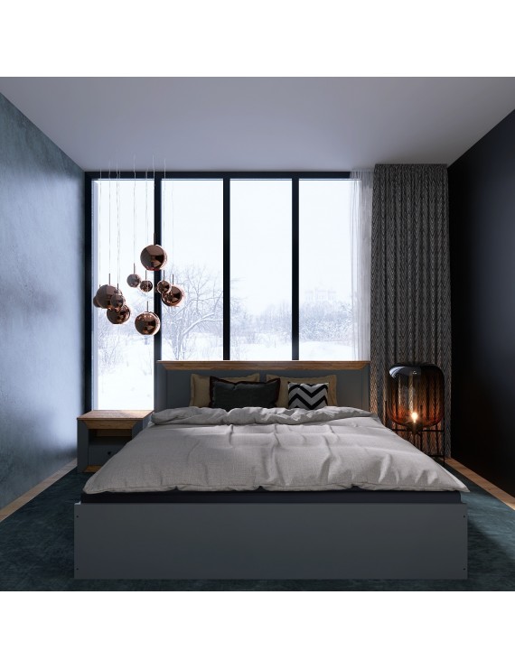 Ліжко двоспальне Еверест Нордік-1400 (щит ДСП під матрац) 140х200 см Графіт + Дуб крафт золотий (DTM-5552)