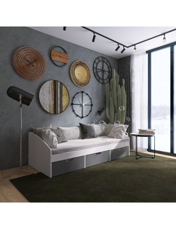 Ліжко односпальне з ящиками Еверест Комфорт 3 193х84х59 см Німфея Альба (білий)/Графіт (DTM-073831)