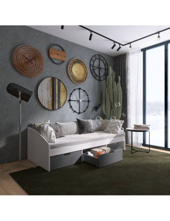 Ліжко односпальне з ящиками Еверест Комфорт 3 193х84х59 см Німфея Альба (білий)/Графіт (DTM-073831)