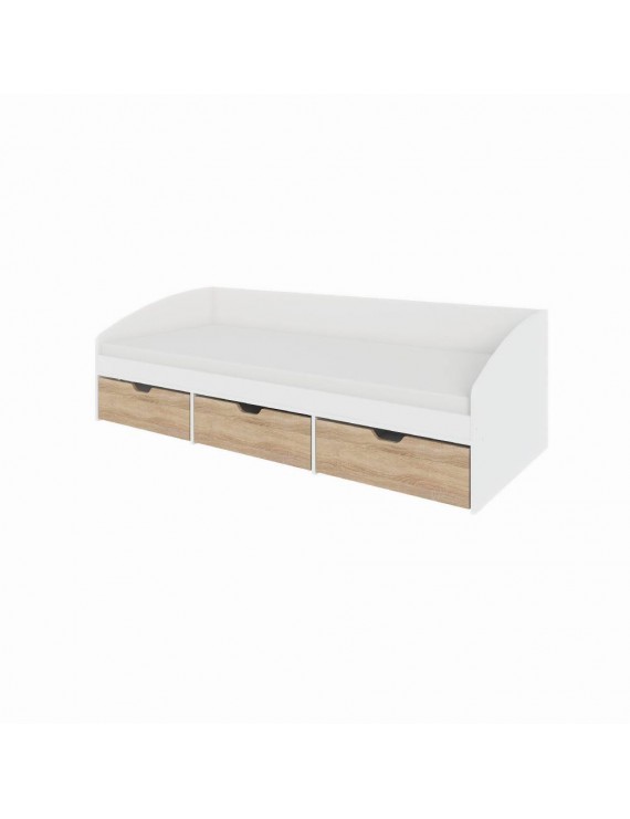 Ліжко односпальне з ящиками Еверест Комфорт 3 193х84х59 см Німфея Альба (білий)/Дуб сонома (DTM-073830)