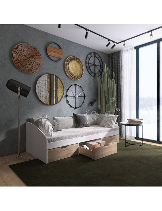 Ліжко односпальне з ящиками Еверест Комфорт 3 193х84х59 см Німфея Альба (білий)/Дуб сонома (DTM-073830)