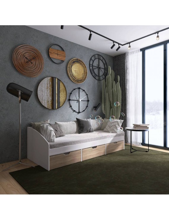 Ліжко односпальне з ящиками Еверест Комфорт 3 193х84х59 см Німфея Альба (білий)/Дуб сонома (DTM-073830)