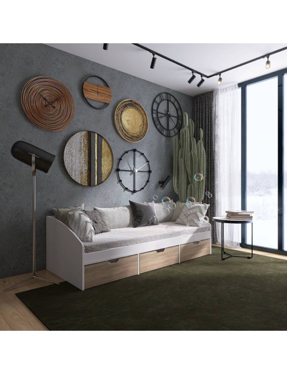 Ліжко односпальне з ящиками Еверест Комфорт 3 193х84х59 см Німфея Альба (білий)/Дуб сонома (DTM-073830)