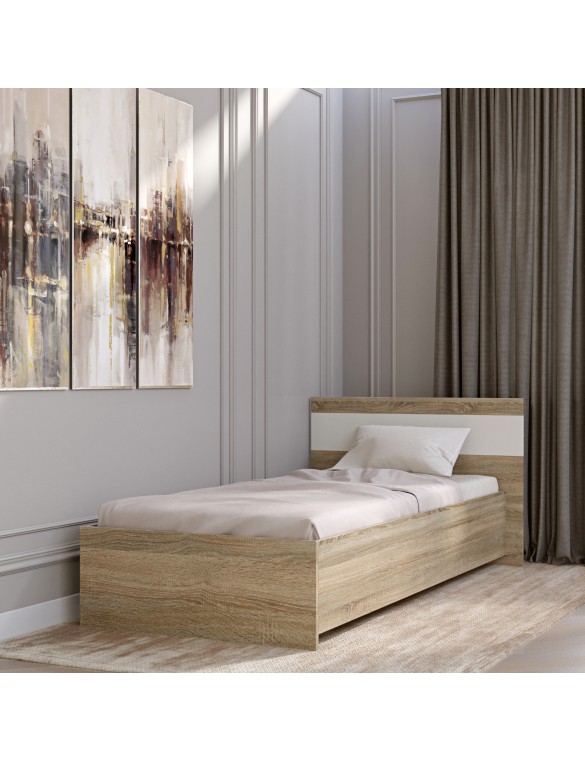 Односпальне ліжко Еверест Соната-900 90х200 см дуб сонома/білий (DTM-2114)
