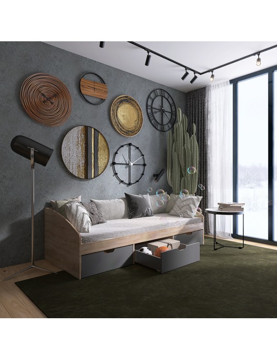 Ліжко односпальне з ящиками Еверест Комфорт 3 193х84х59 см Дуб сонома/Графіт (DTM-073835)