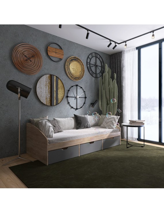 Ліжко односпальне з ящиками Еверест Комфорт 3 193х84х59 см Дуб сонома/Графіт (DTM-073835)