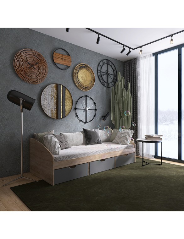 Ліжко односпальне з ящиками Еверест Комфорт 3 193х84х59 см Дуб сонома/Графіт (DTM-073835)