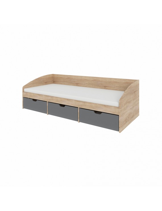 Ліжко односпальне з ящиками Еверест Комфорт 3 193х84х59 см Дуб сонома/Графіт (DTM-073835)